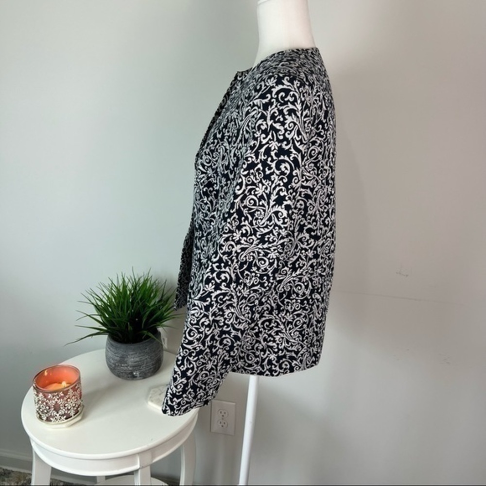 Alfred Dunner Womens Jacket Coat Metallic Black Floral Buttons Petites 12P - Picture 4 of 9